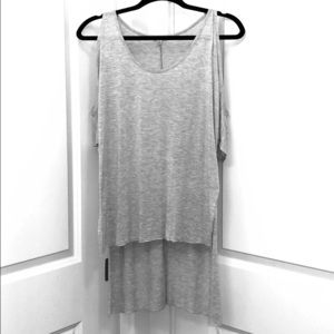 Gray Tee w/ Shoulder Cutouts & Side Slits